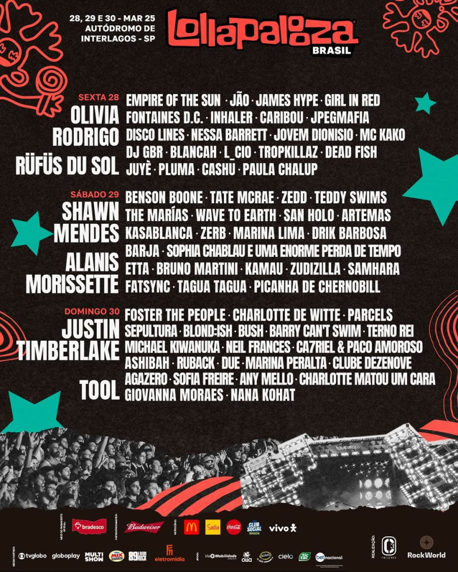 Veja grade completa do Lollapalooza Brasil 2025 com datas e horários