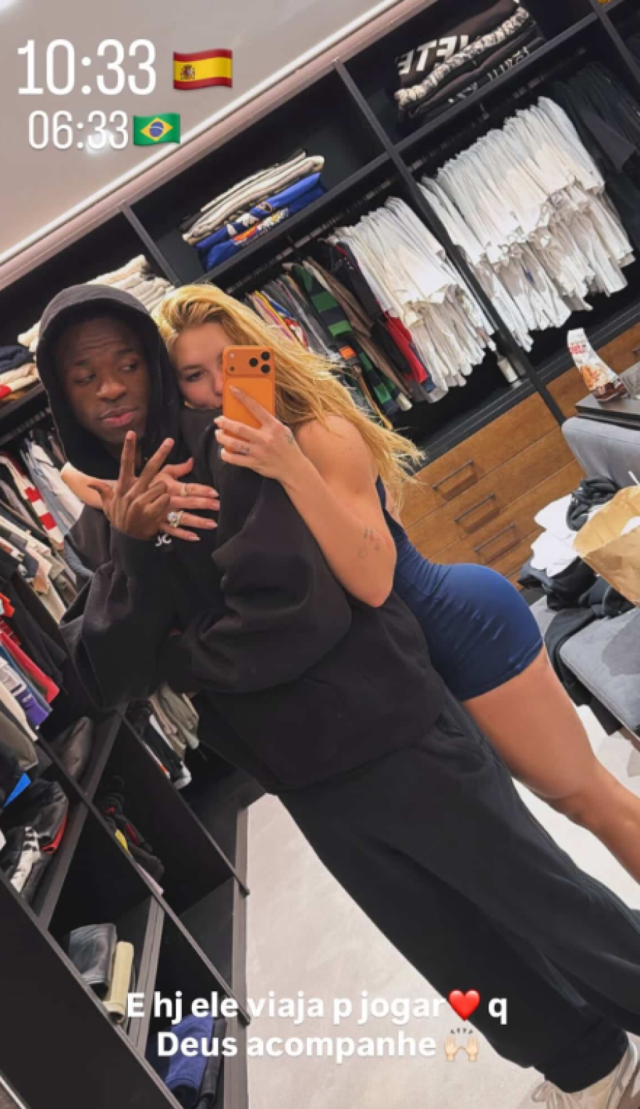 Virginia se despede de Vini Jr. antes de jogo na Inglaterra 